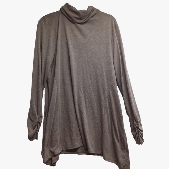 CATO Women's XL‎ Stretchy Comfy Cowl Neck Tunic Shirt Front Pockets Brown - Picture 2 of 13
